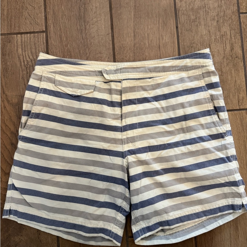 J. Crew Navy and White Striped Vintage Style Swim Trunks. Size 30 (small)